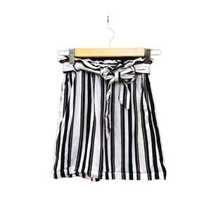 TopShop Skirt Vertical Striped Linen Paper Bag Mini Skirt Black White 2